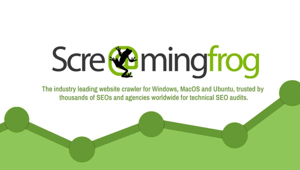 Logo do Screaming Frog com gráfico de crescimento verde.