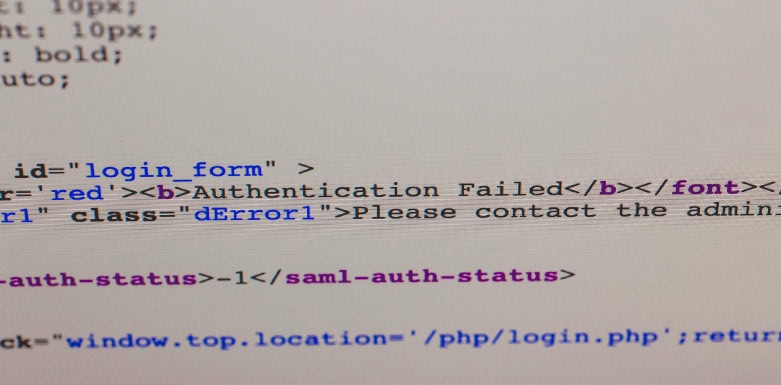 Erros de rastreamento Código de HTML indicando falha na autenticação.